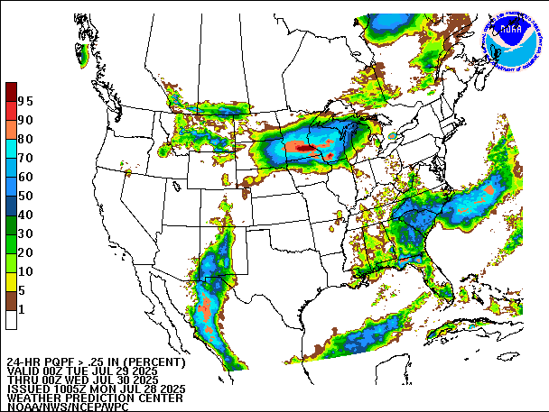 24-Hour PQPF valid 00Z July 30, 2025