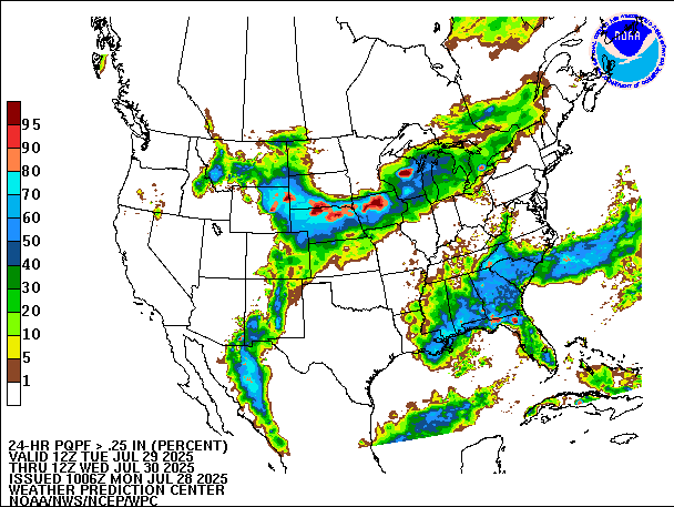 24-Hour PQPF valid 12Z July 30, 2025