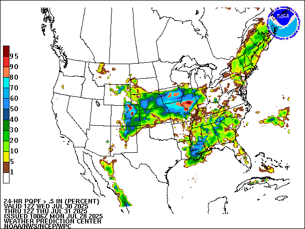 24-Hour PQPF valid 12Z July 31, 2025