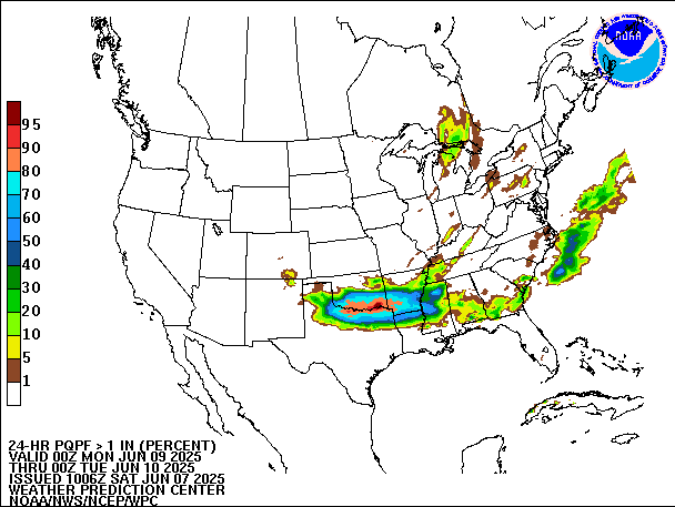 24-Hour PQPF valid 00Z June 10, 2025
