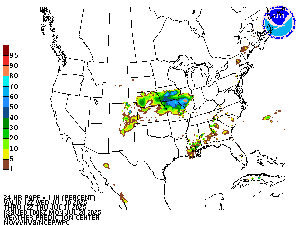 24-Hour PQPF valid 12Z July 31, 2025