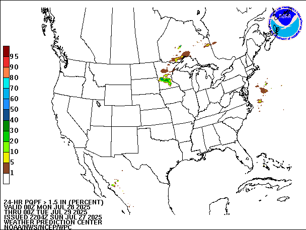 24-Hour PQPF valid 00Z July 29, 2025
