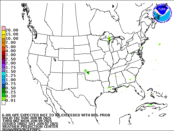 6-Hour 5th
                     Percentile QPF valid 00Z June 9, 2025