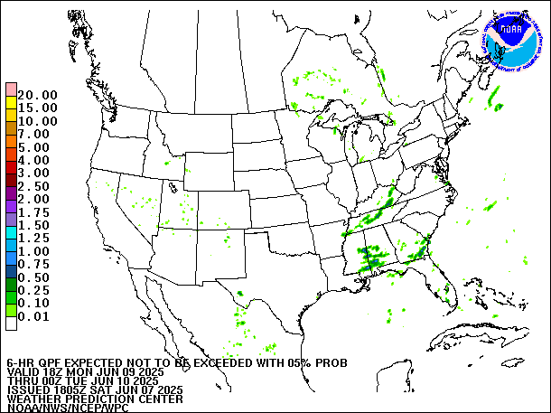 6-Hour 5th
                     Percentile QPF valid 00Z June 10, 2025