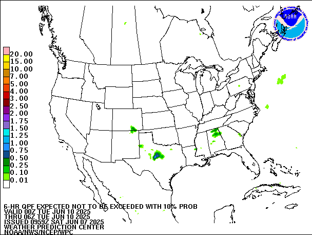 6-Hour 10th
                     Percentile QPF valid 06Z June 10, 2025