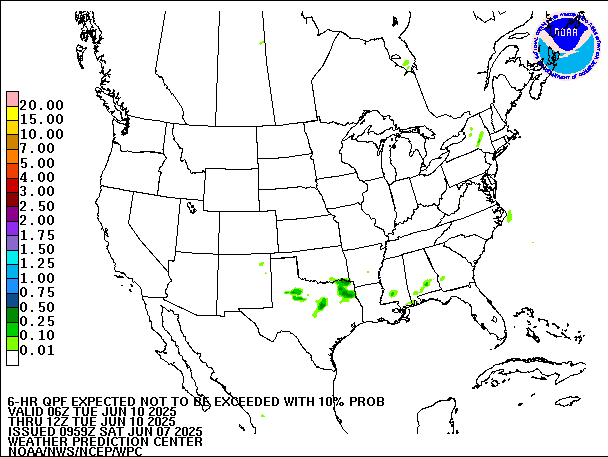 6-Hour 10th
                     Percentile QPF valid 12Z June 10, 2025
