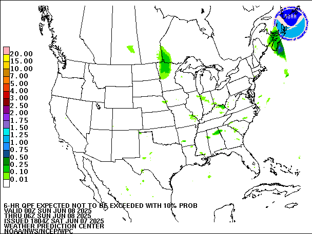 6-Hour 10th
                     Percentile QPF valid 06Z June 8, 2025