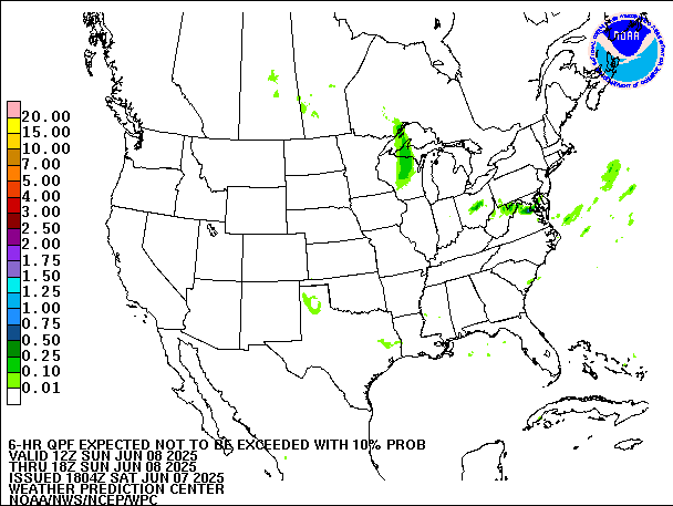 6-Hour 10th
                     Percentile QPF valid 18Z June 8, 2025