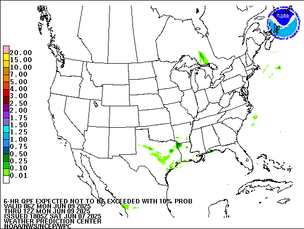 6-Hour 10th
                     Percentile QPF valid 12Z June 9, 2025
