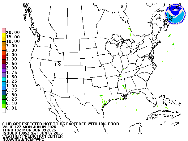 6-Hour 10th
                     Percentile QPF valid 18Z June 9, 2025