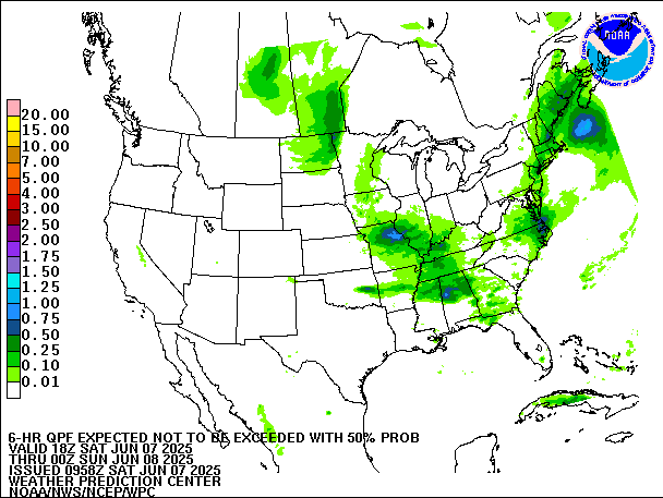 6-Hour 50th
                     Percentile QPF valid 00Z June 8, 2025