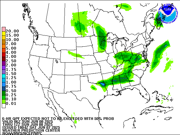 6-Hour 50th
                     Percentile QPF valid 12Z June 8, 2025