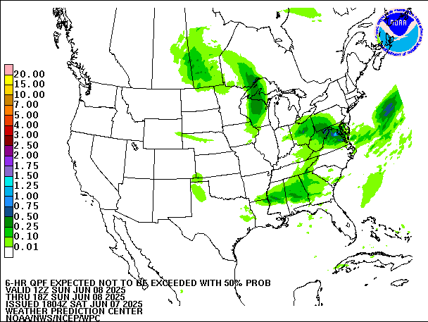 6-Hour 50th
                     Percentile QPF valid 18Z June 8, 2025