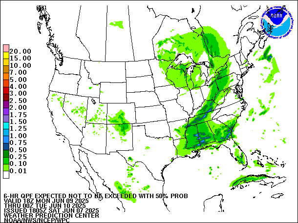 6-Hour 50th
                     Percentile QPF valid 00Z June 10, 2025