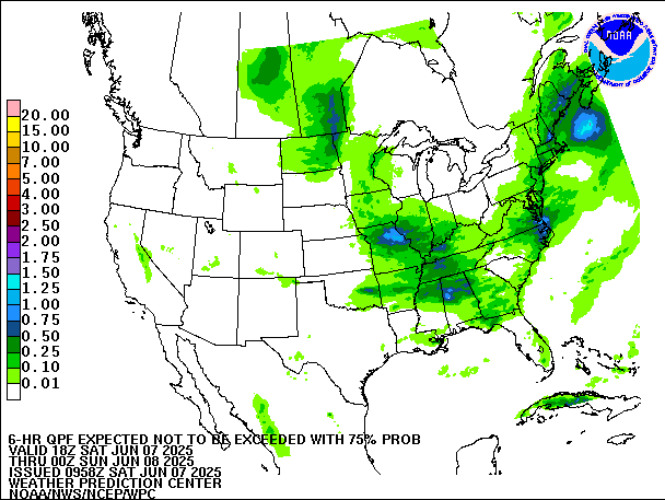 6-Hour 75th
                     Percentile QPF valid 00Z June 8, 2025