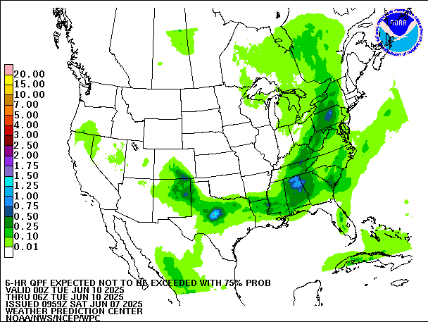 6-Hour 75th
                     Percentile QPF valid 06Z June 10, 2025