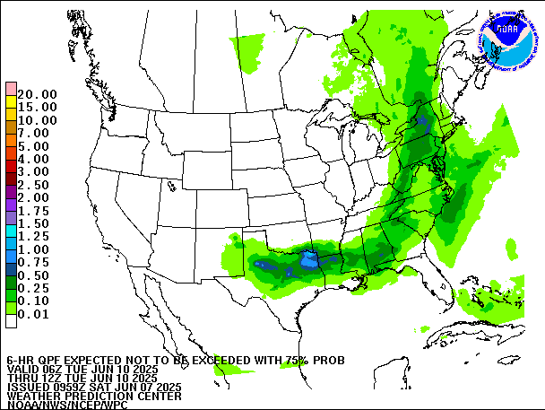 6-Hour 75th
                     Percentile QPF valid 12Z June 10, 2025