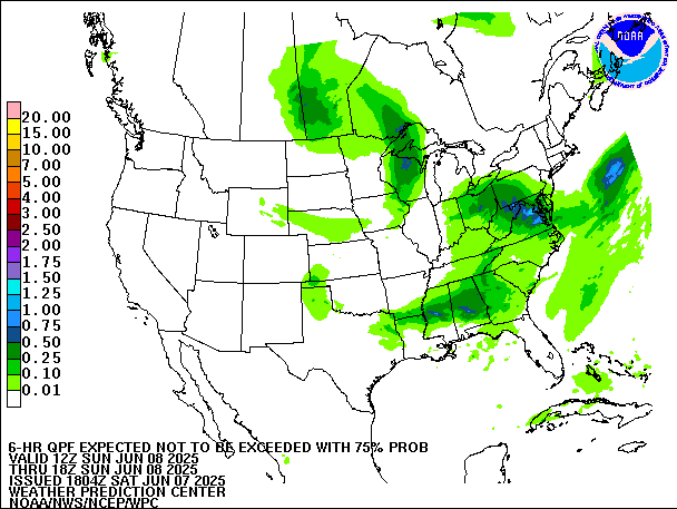6-Hour 75th
                     Percentile QPF valid 18Z June 8, 2025