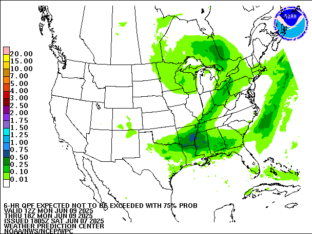 6-Hour 75th
                     Percentile QPF valid 18Z June 9, 2025