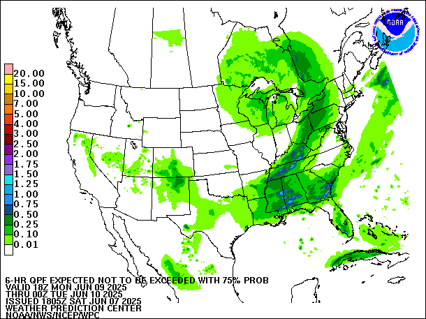 6-Hour 75th
                     Percentile QPF valid 00Z June 10, 2025