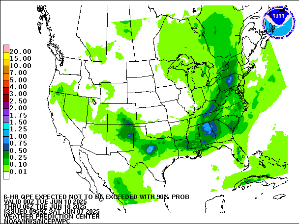 6-Hour 90th
                     Percentile QPF valid 06Z June 10, 2025