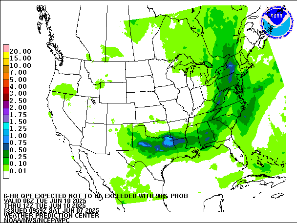 6-Hour 90th
                     Percentile QPF valid 12Z June 10, 2025