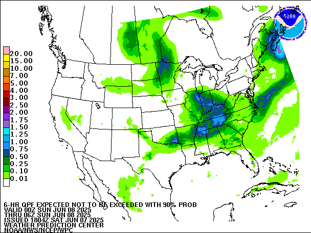 6-Hour 90th
                     Percentile QPF valid 06Z June 8, 2025