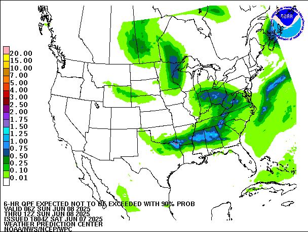 6-Hour 90th
                     Percentile QPF valid 12Z June 8, 2025
