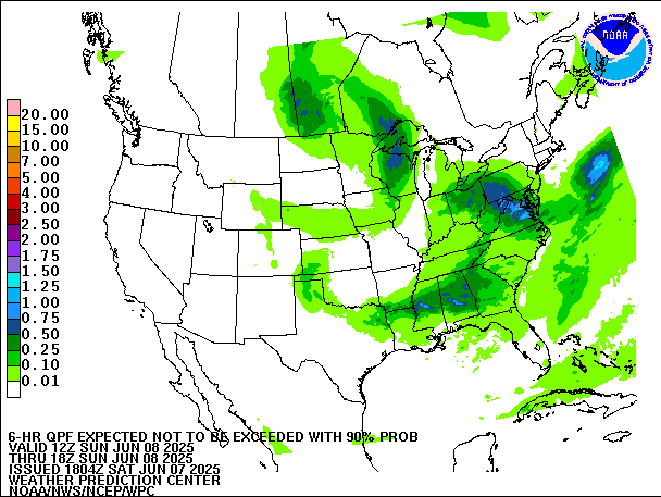6-Hour 90th
                     Percentile QPF valid 18Z June 8, 2025