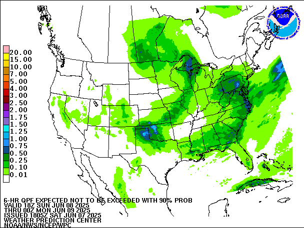 6-Hour 90th
                     Percentile QPF valid 00Z June 9, 2025