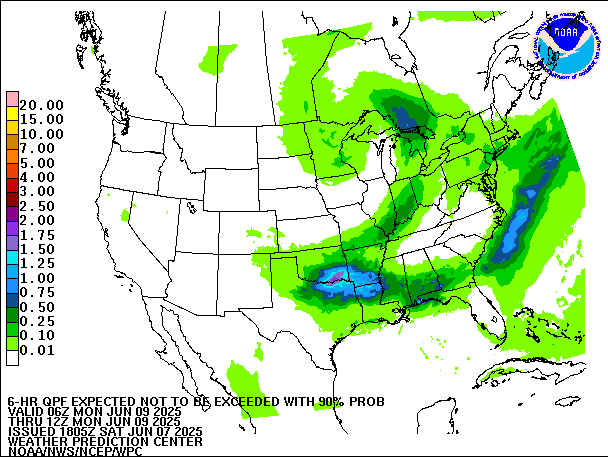 6-Hour 90th
                     Percentile QPF valid 12Z June 9, 2025