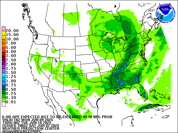 6-Hour 90th
                     Percentile QPF valid 00Z June 10, 2025