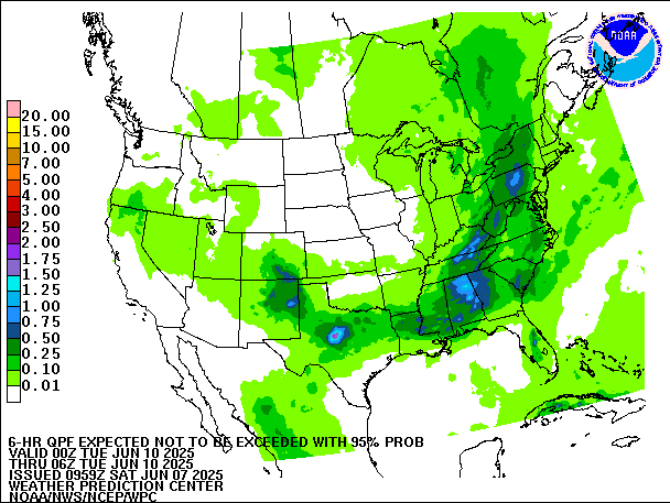 6-Hour 95th
                     Percentile QPF valid 06Z June 10, 2025