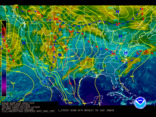 Latest United States (CONUS) surface analysis overlaid with IR satellite imagery