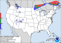 Day 1 probability of snowfall greater than or equal to 4 inches