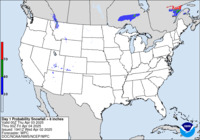 Day 1 probability of snowfall greater than or equal to 8 inches